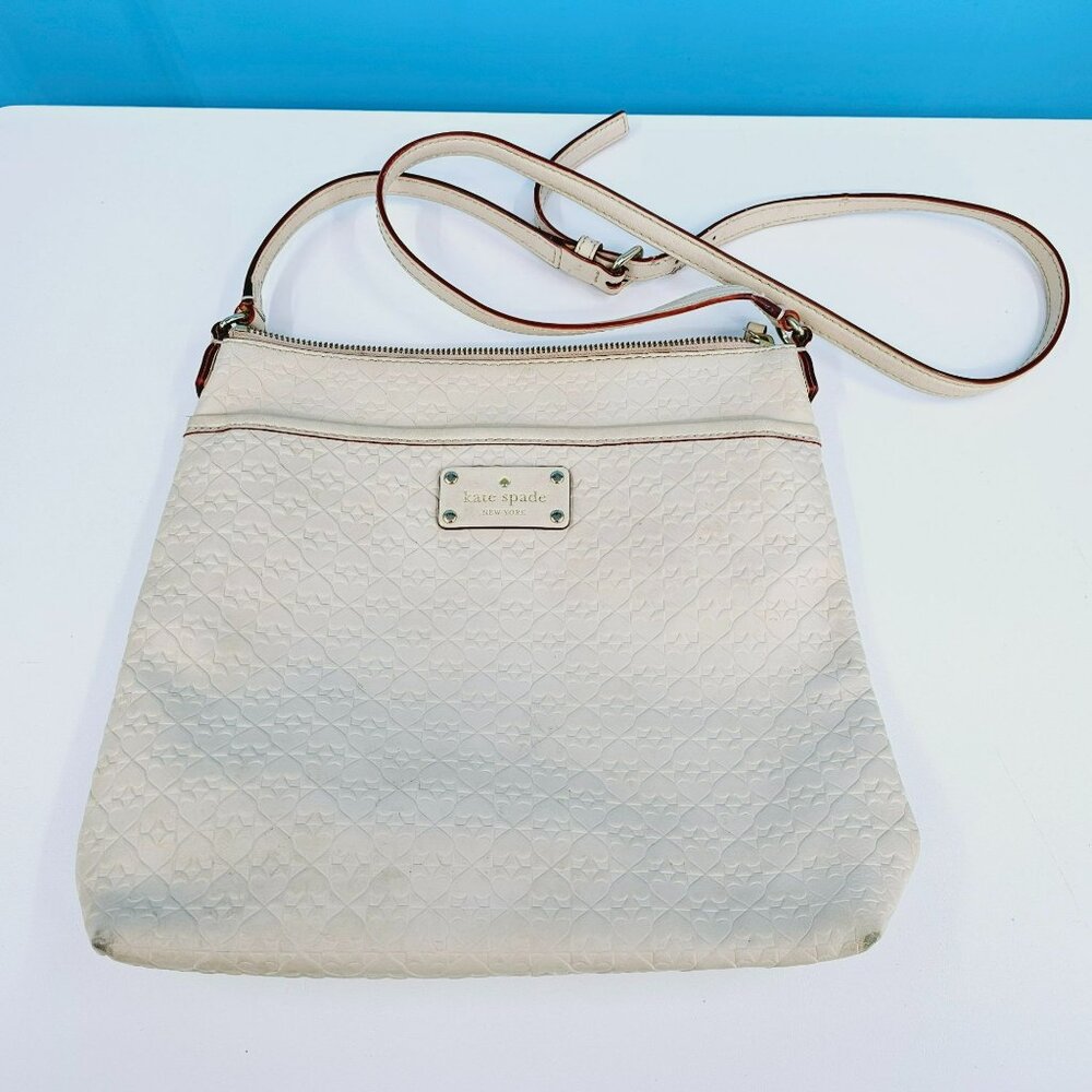 Kate Spade Keisha Penn Place Embossed Pebble Leather Crossbody Bag Cream Brown